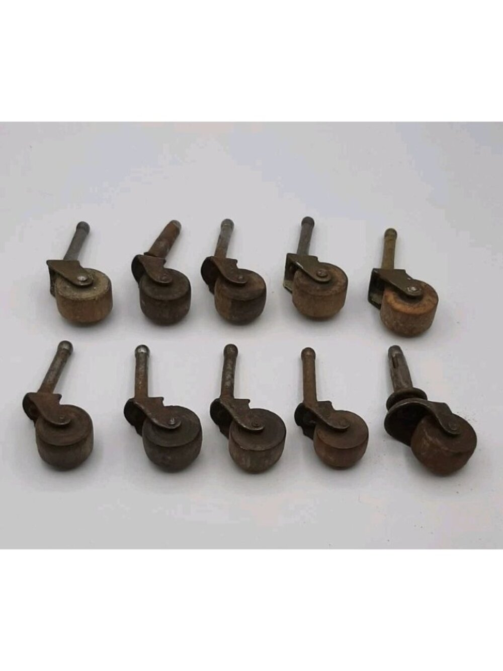 Antique Wooden Caster Wheels Lot of 10 for Furniture Dresser Vanity Table
